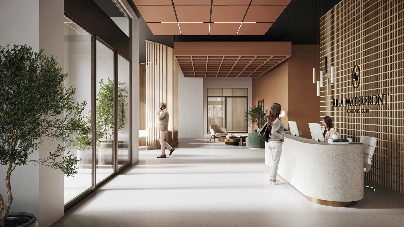 Club Residences lobby with the Riga Waterfront Residents Club reception