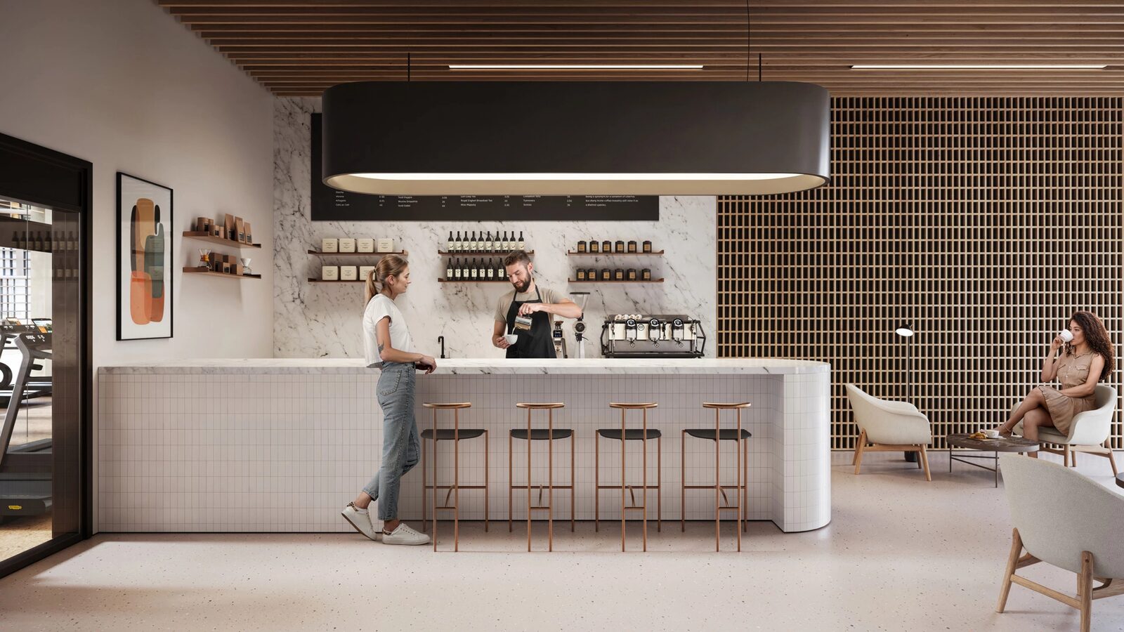 Residents’ coffee bar next to the fitness area