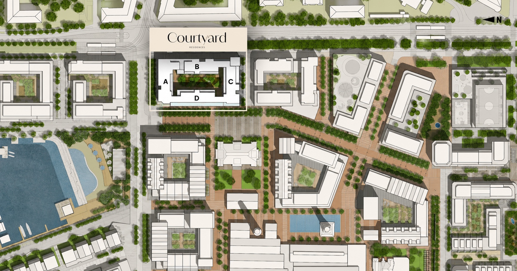 Riga Waterfront masterplan with Courtyard Residences location